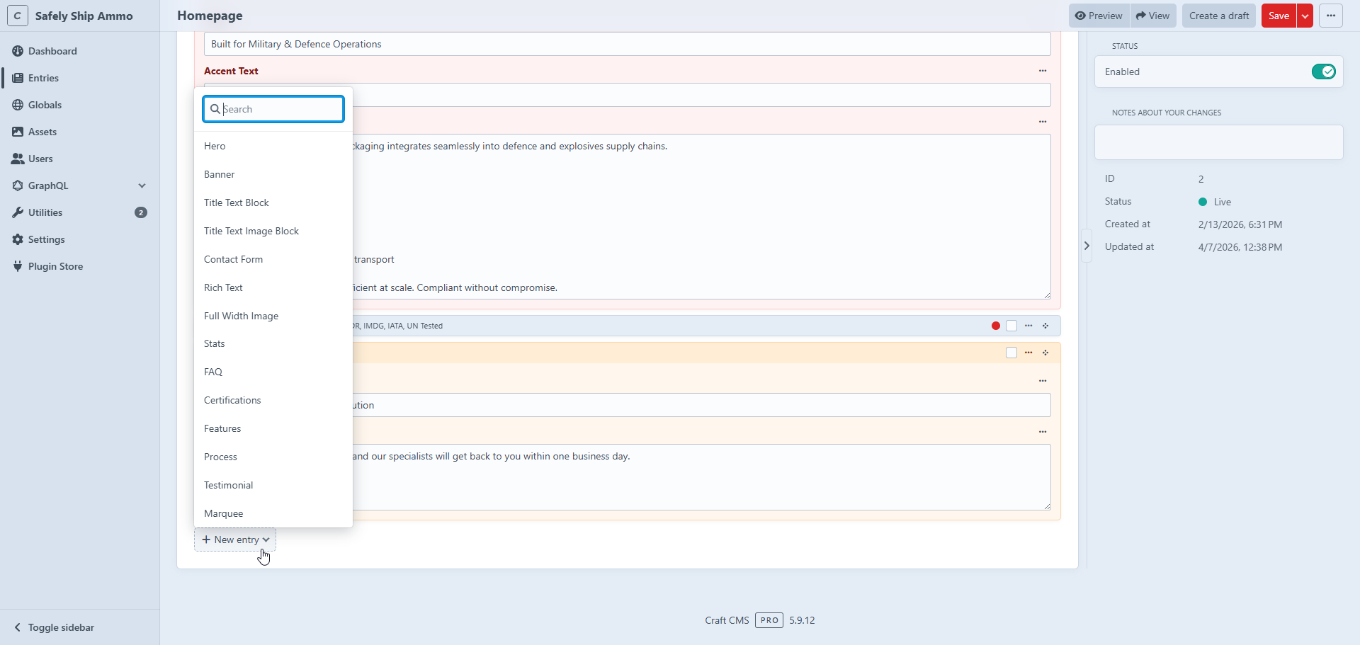 Content Blocks toevoegen